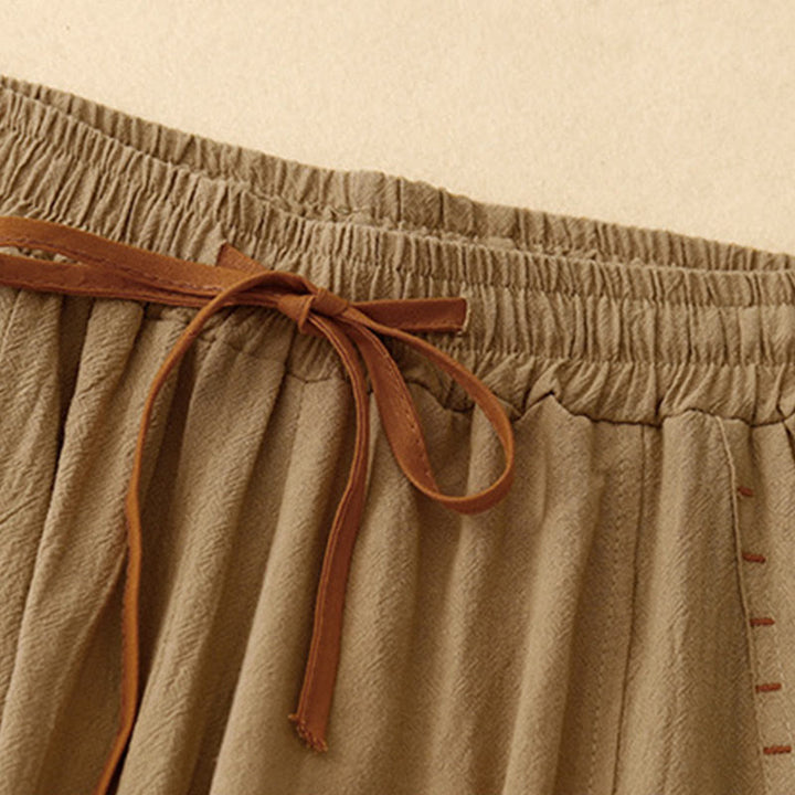 Buddha Stones Casual Side Slits Design Cotton Linen Women's Wide Leg 7-8 Length Pants With Pockets - image 1