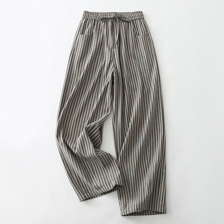 Buddha Stones Commute Striped Drawstring Design Women's Wide Leg Cotton Pants With Pockets - DarkGray - US8-10，UK/AU12-14，EU40-42 (2XL) - image 6