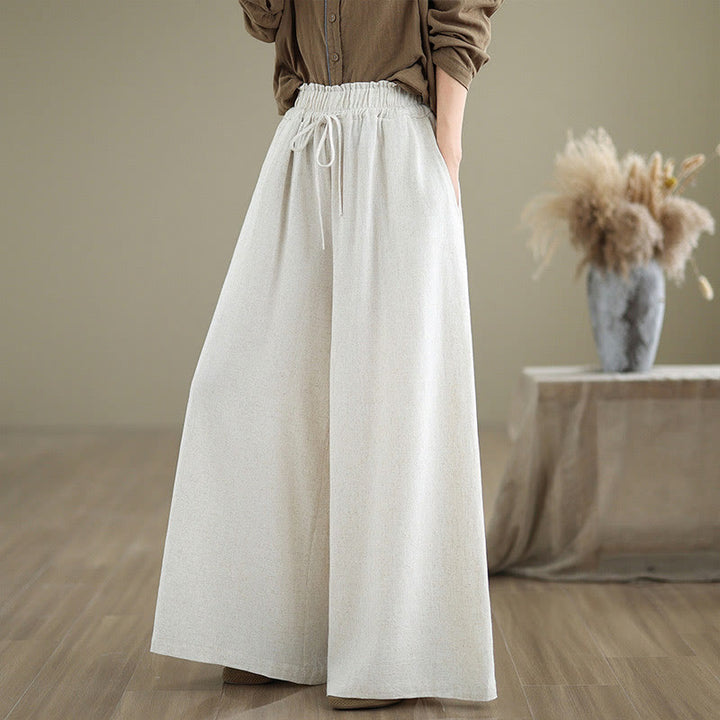 Buddha Stones Commute Plain Simple Lace-Up Design Women's Wide Leg Cotton Linen Pants With Pockets - GhostWhite - US6，UK/AU10，EU38 (XL) - image 17