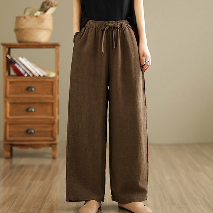 Buddha Stones Commute Retro Solid Color Women's Harem Drawstring Cotton Pants With Pockets - image 16