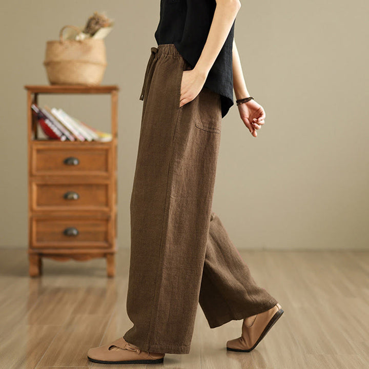 Buddha Stones Commute Retro Solid Color Women's Harem Drawstring Cotton Pants With Pockets - image 17