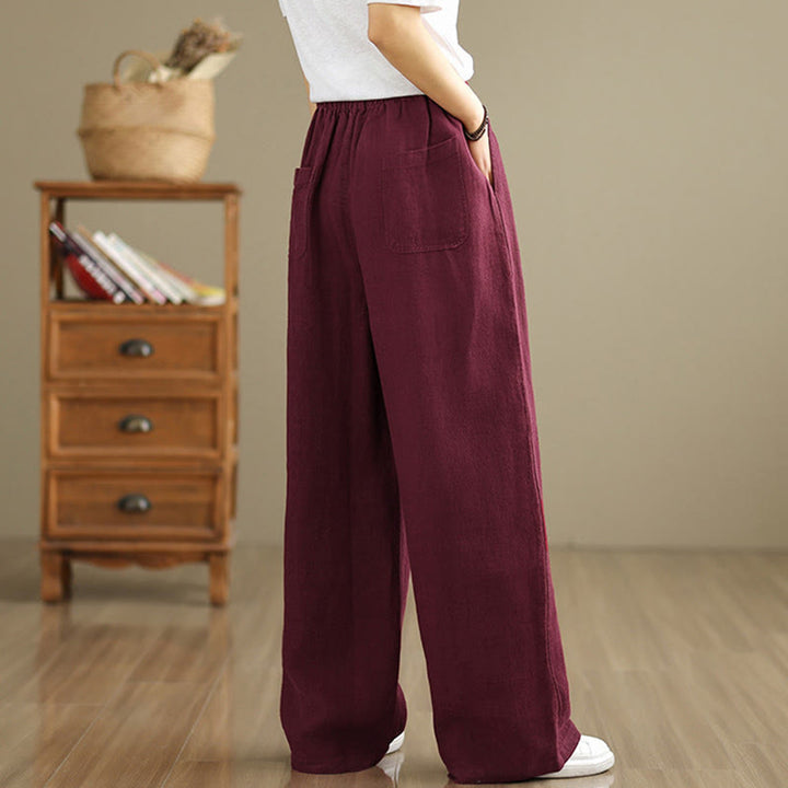 Buddha Stones Commute Retro Solid Color Women's Harem Drawstring Cotton Pants With Pockets - image 20
