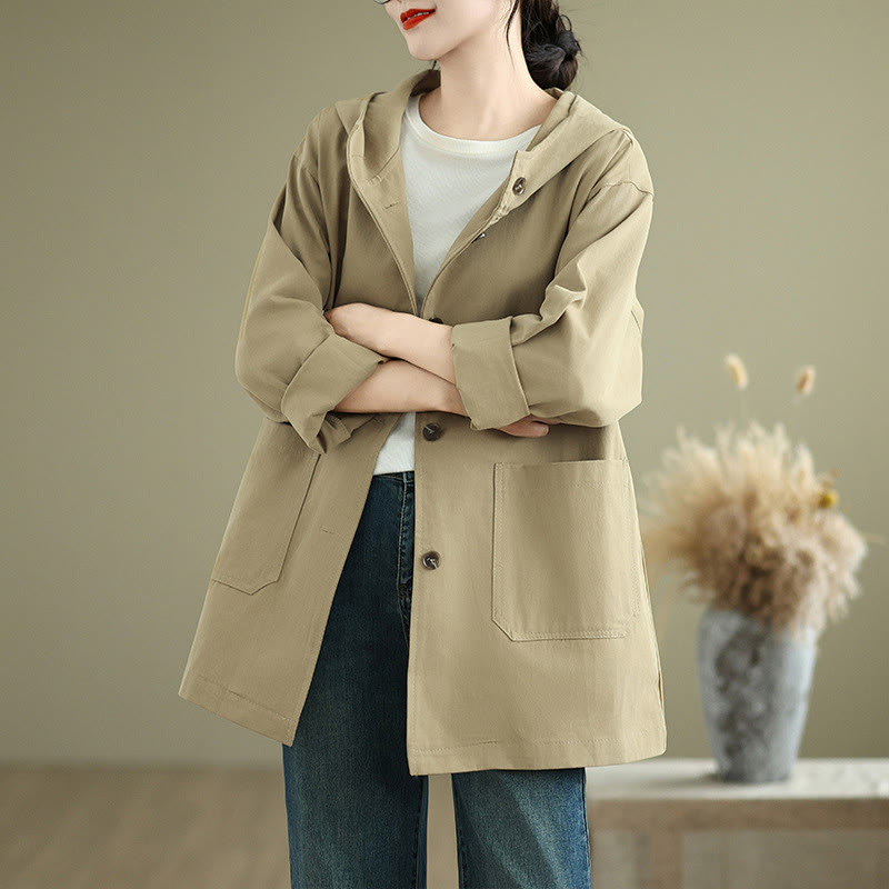 Buddha Stones Fall Vintage Hoodie Women's Cotton Linen Jacket With Front Pockets - PaleGoldenrod - US6，UK/AU10，EU38 (XL) - image 6