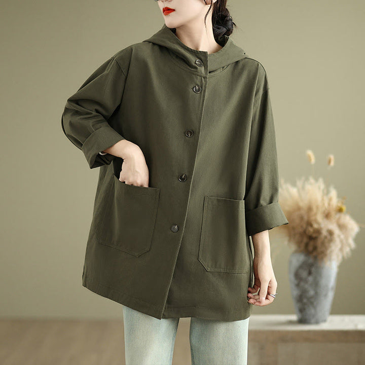 Buddha Stones Fall Vintage Hoodie Women's Cotton Linen Jacket With Front Pockets - image 2