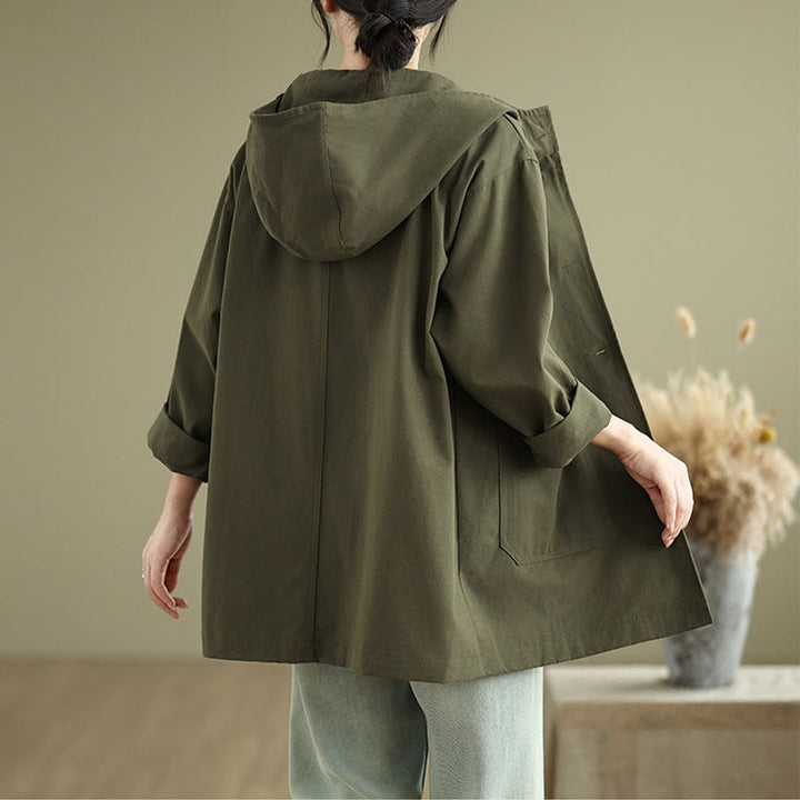 Buddha Stones Fall Vintage Hoodie Women's Cotton Linen Jacket With Front Pockets - image 1
