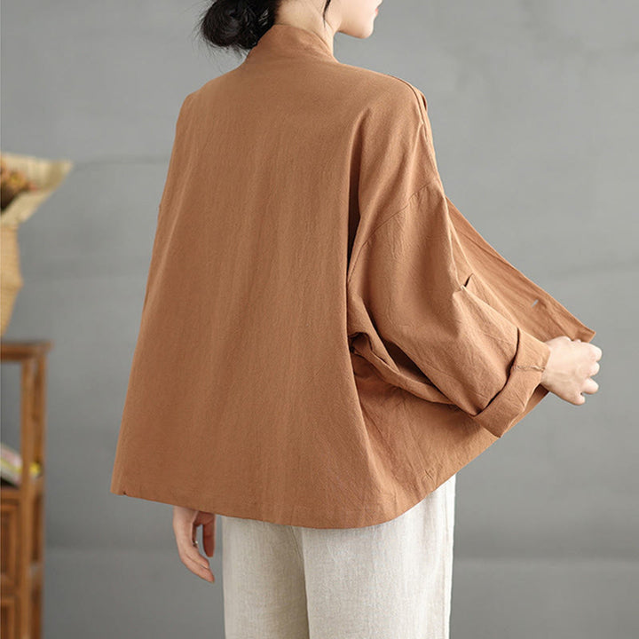 Buddha Stones Casual Vintage Plain Long Sleeve Open Front Cropped Jacket With Pockets - image 1