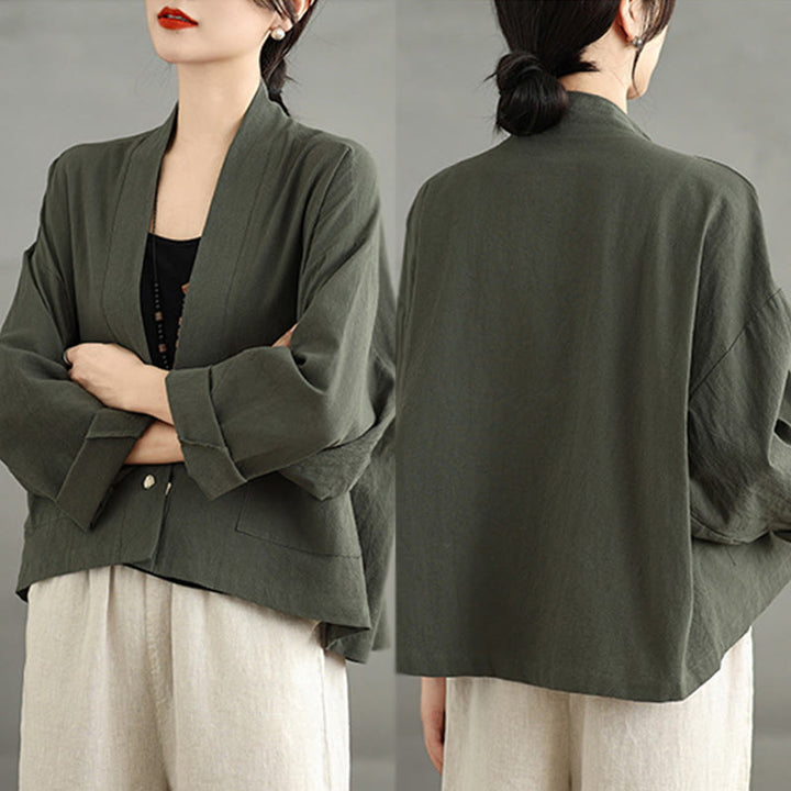 Buddha Stones Casual Vintage Plain Long Sleeve Open Front Jacket With Pockets - image 18