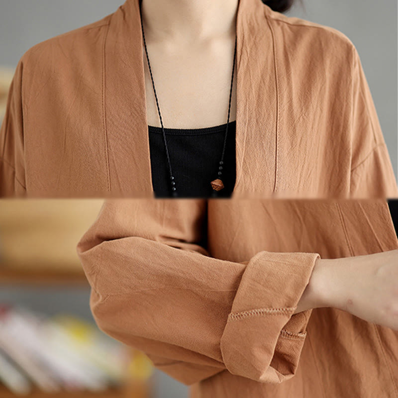 Buddha Stones Casual Vintage Plain Long Sleeve Open Front Jacket With Pockets - image 6