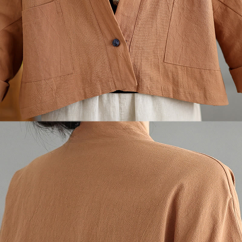 Buddha Stones Casual Vintage Plain Long Sleeve Open Front Jacket With Pockets - image 7