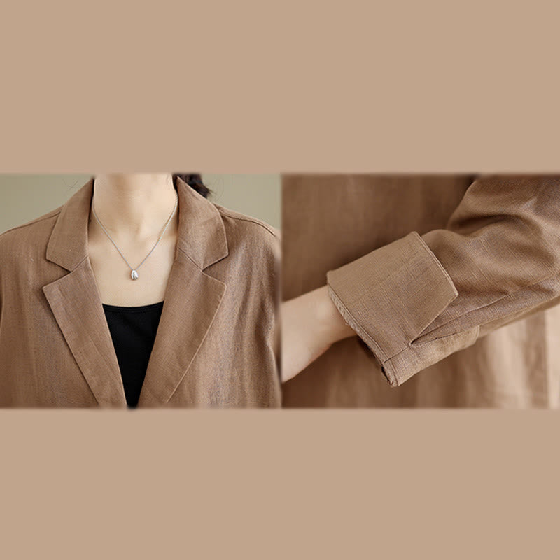 Buddha Stones Casual Fall Buttons Design Lapel Women's Cotton Linen Coat With Pockets - image 11