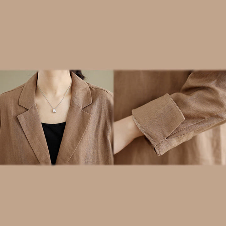 Buddha Stones Casual Fall Buttons Design Lapel Women's Cotton Linen Coat With Pockets - image 11