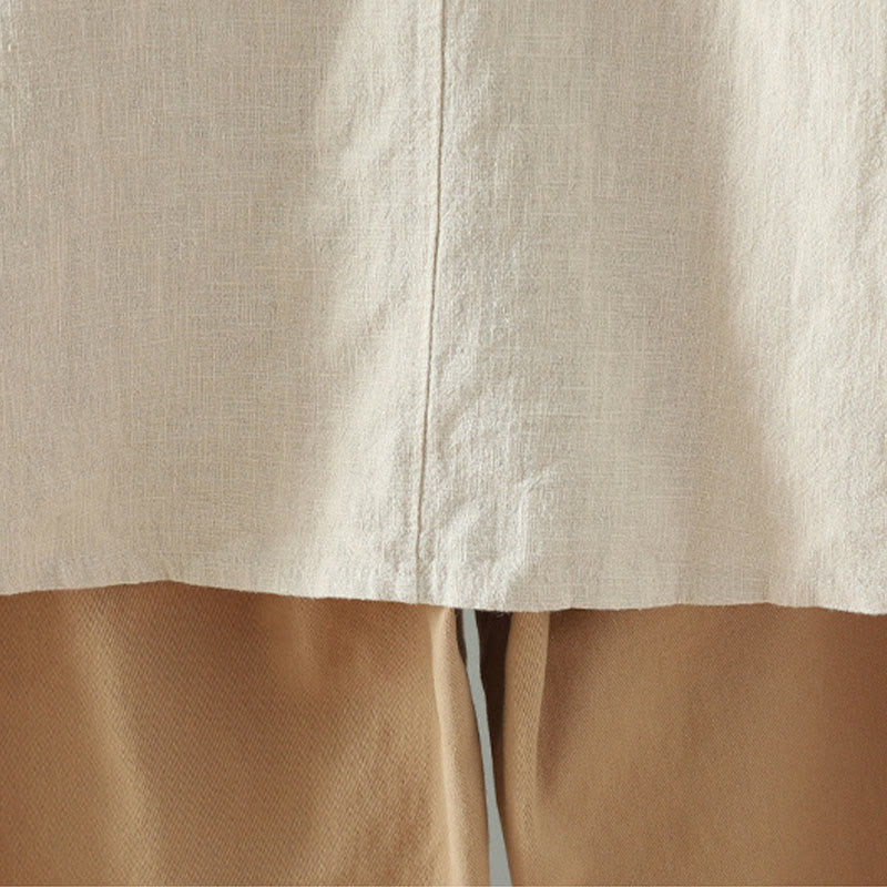 Buddha Stones Women's Solid Color Simple Chinese Frog-Button Design Cotton Linen Shirt - image 9