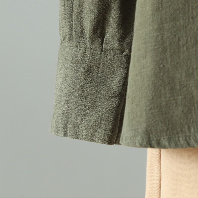 Buddha Stones Women's Solid Color Simple Chinese Frog-Button Design Cotton Linen Shirt - image 14