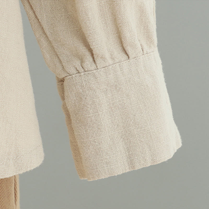 Buddha Stones Women's Solid Color Simple Chinese Frog-Button Design Cotton Linen Shirt - image 6