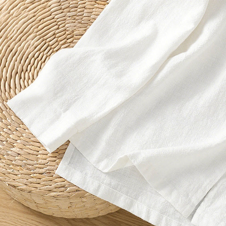 Buddha Stones Spring Solid Color Simple Hem Slit Design Cotton Linen Women's Shirt - image 16