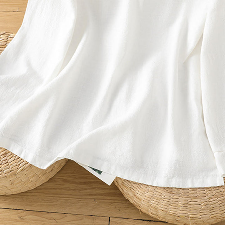 Buddha Stones Spring Solid Color Simple Hem Slit Design Cotton Linen Women's Shirt - image 19