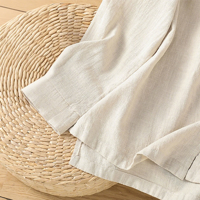 Buddha Stones Spring Solid Color Simple Hem Slit Design Cotton Linen Women's Shirt - image 8