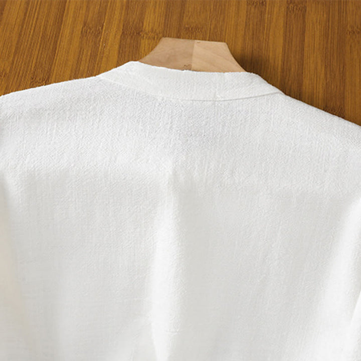 Buddha Stones Spring Solid Color Simple Hem Slit Design Cotton Linen Women's Shirt - image 13