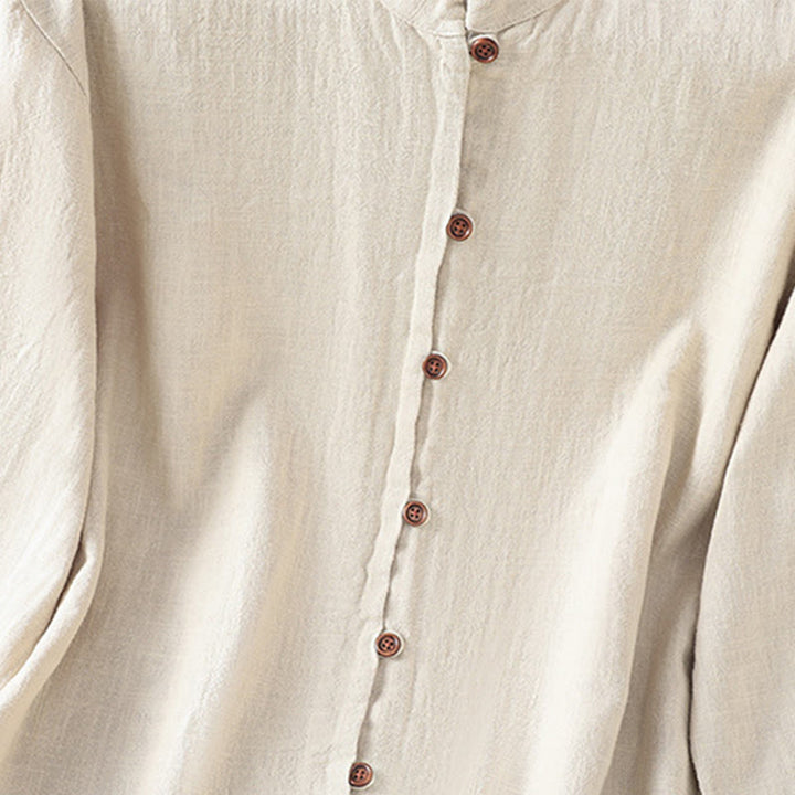 Buddha Stones Spring Solid Color Simple Hem Slit Design Cotton Linen Women's Shirt - image 4