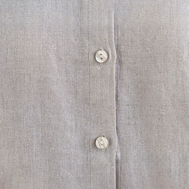 Buddha Stones Spring Solid Color Buttons Design Ruffled Crew Neck Women's Cotton Linen Shirt - image 13