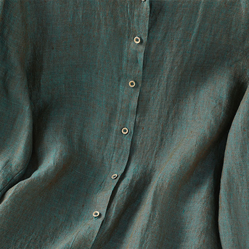 Buddha Stones Spring Solid Color Buttons Design Ruffled Crew Neck Women's Shirt - image 3