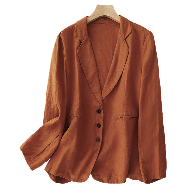 Buddha Stones Commute Retro Pure Color Lapel Women's Jacket With Pockets - image 16