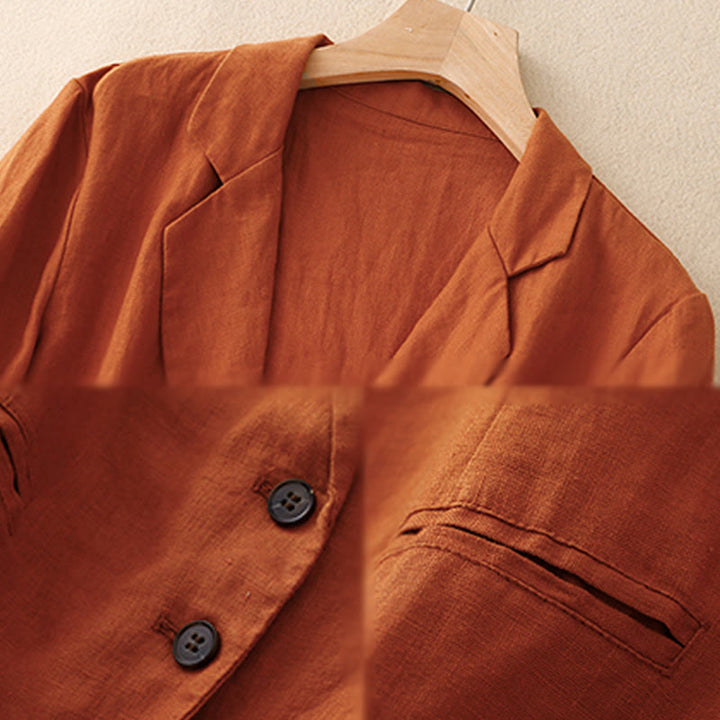 Buddha Stones Commute Retro Pure Color Lapel Cotton Linen Women's Jacket With Pockets - image 14