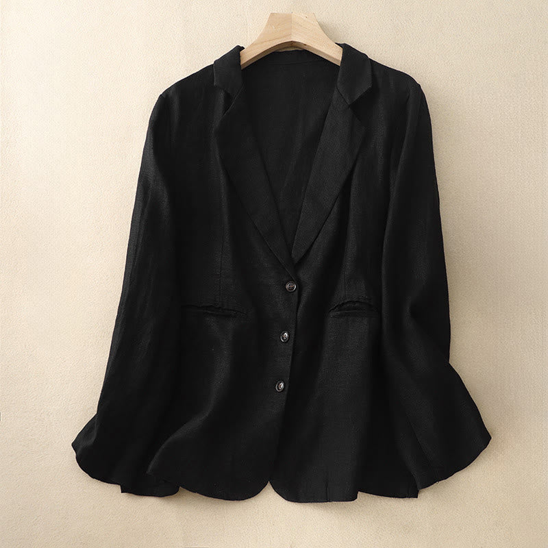 Buddha Stones Commute Retro Pure Color Lapel Women's Jacket With Pockets - Black - US14，UK/AU18，EU46 (2XL) - image 4