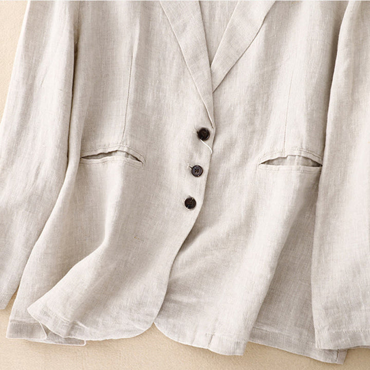 Buddha Stones Commute Retro Pure Color Lapel Women's Jacket With Pockets - image 11