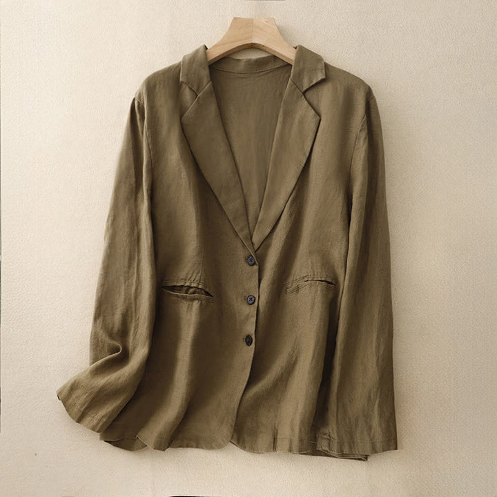 Buddha Stones Commute Retro Pure Color Lapel Women's Jacket With Pockets - DarkGoldenrod - US14，UK/AU18，EU46 (2XL) - image 0