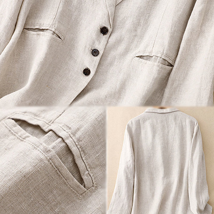 Buddha Stones Commute Retro Pure Color Lapel Women's Jacket With Pockets - image 12