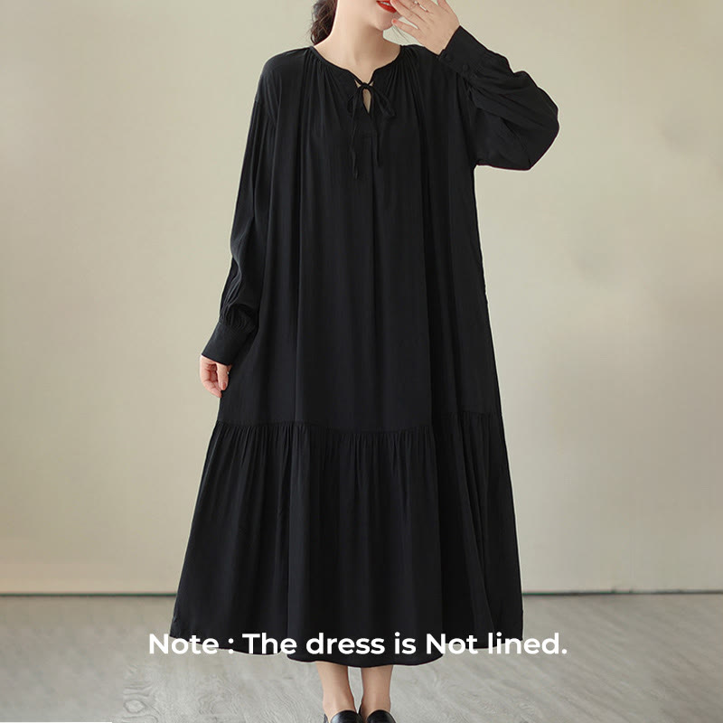 Buddha Stones Casual Plain Two-sided Style Dress Chiffon Midi Dress With Pockets - image 1