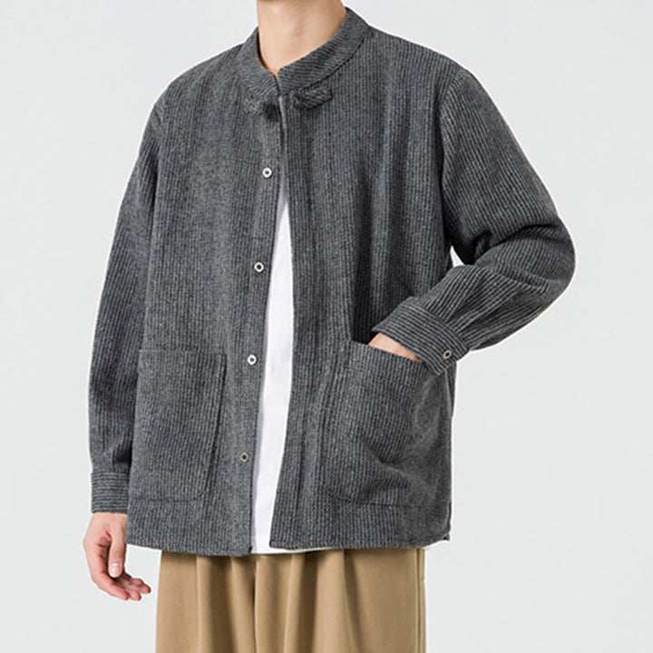 Buddha Stones Long Sleeve Frog-button Design Men's Cotton Jacket Shirt With Pockets - image 2