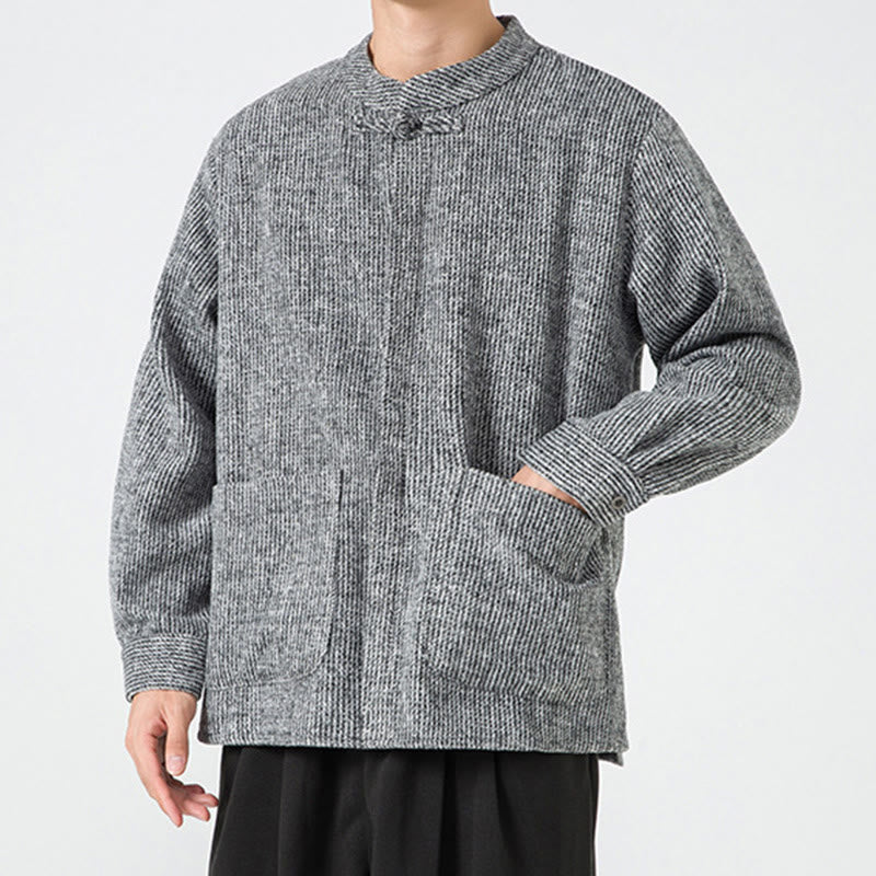 Buddha Stones Long Sleeve Frog-button Design Men's Cotton Jacket Shirt With Pockets - image 16