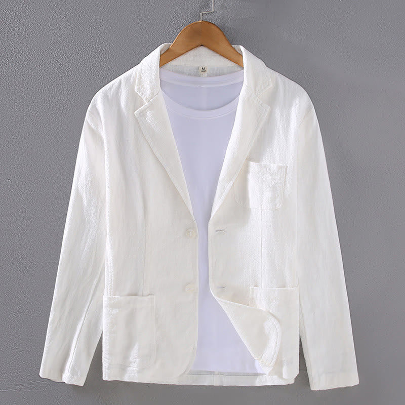 Buddha Stones Long Sleeve Button Plain Design Men's Linen Jacket Shirt With Pockets - White - US/UK/AU42，EU52 (3XL) - image 1