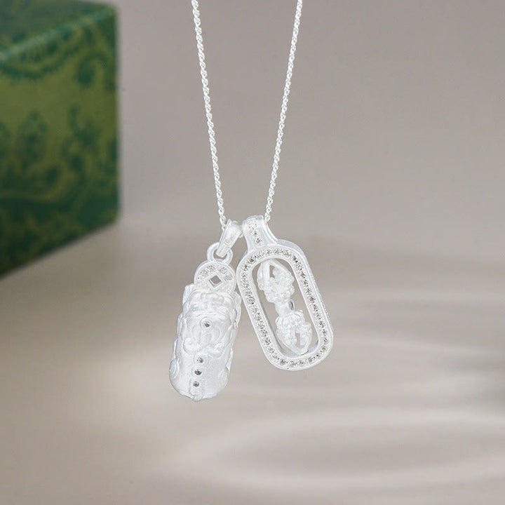 Buddha Stones 925 Sterling Silver Mini PiXiu Dorje Vajra Wealth Necklace Pendant - Silver - Pixiu Dorje Vajra - image 8
