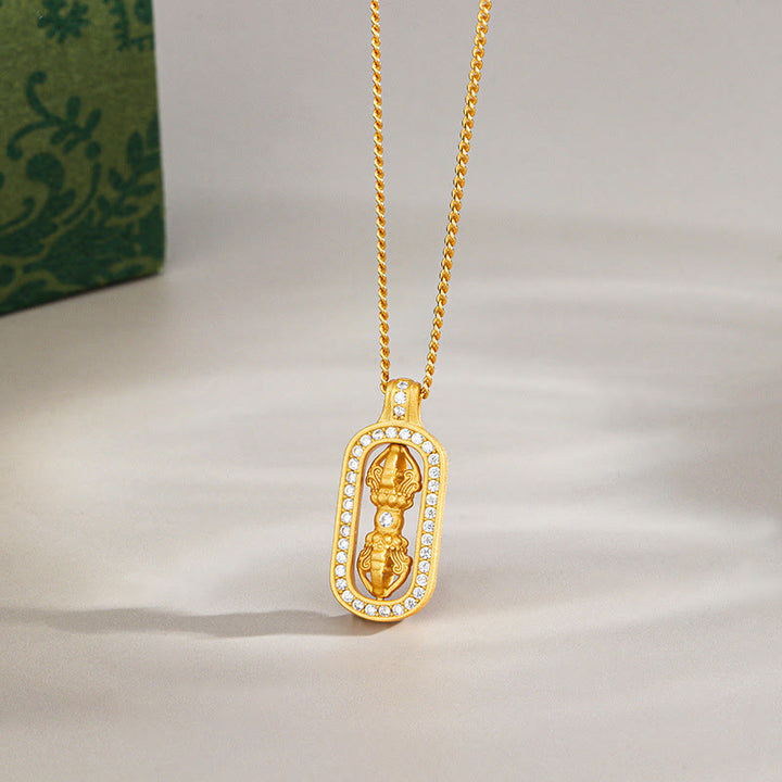 Buddha Stones 925 Sterling Silver Mini PiXiu Dorje Vajra Wealth Necklace Pendant - Golden - Vajra - image 7