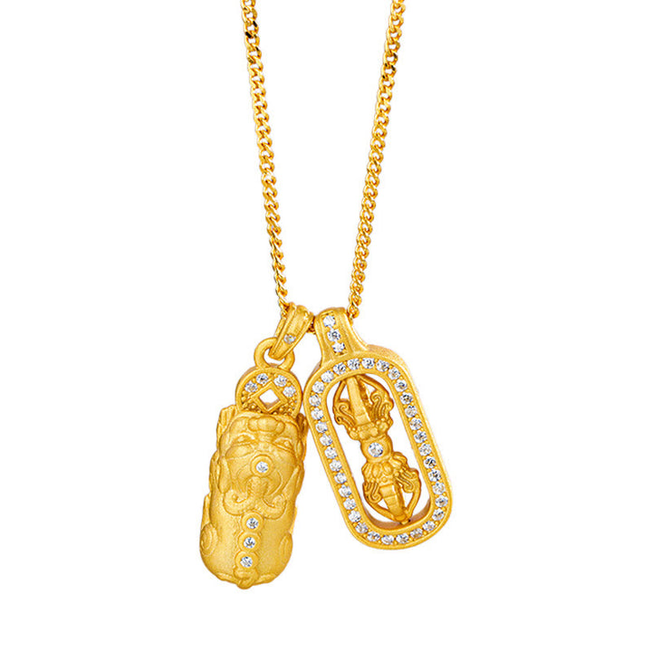 Buddha Stones 925 Sterling Silver Mini PiXiu Dorje Vajra Wealth Necklace Pendant - image 3