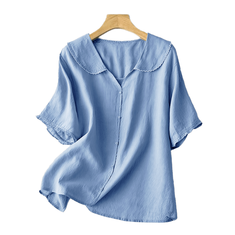 Buddha Stones Casual Plain Button Half Sleeve Middy Collar Women's Shirt - image 14