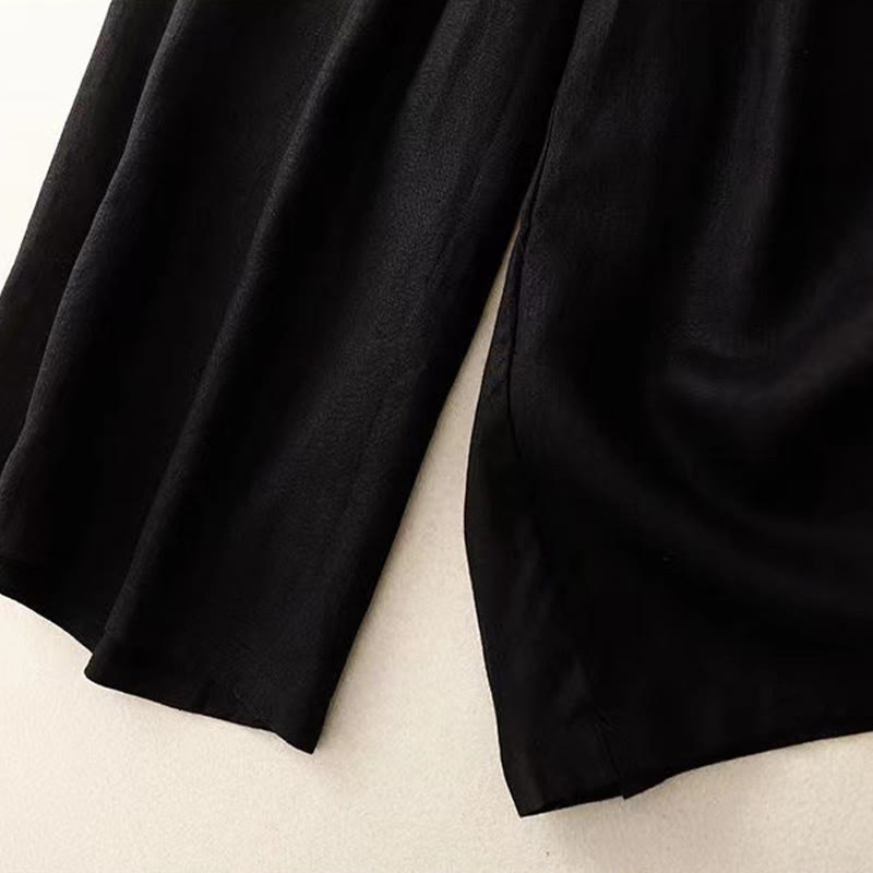 Buddha Stones Casual Solid Color One Button Women's Capri Wide Leg Pants With Pockets - image 8