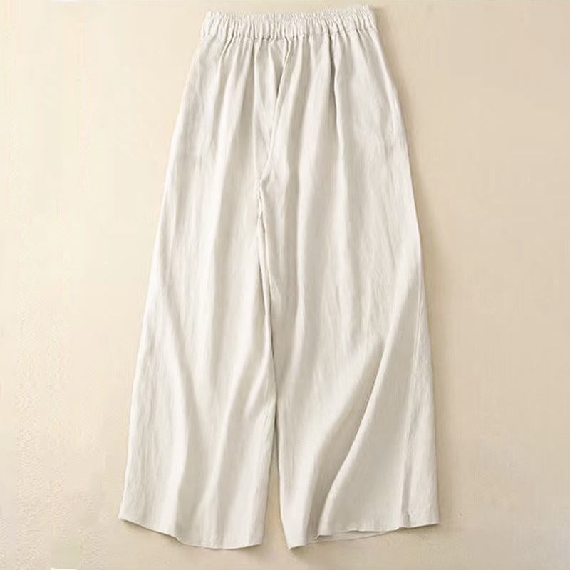 Buddha Stones Casual Solid Color One Button Cotton Women's Wide Leg Pants With Pockets - image 14