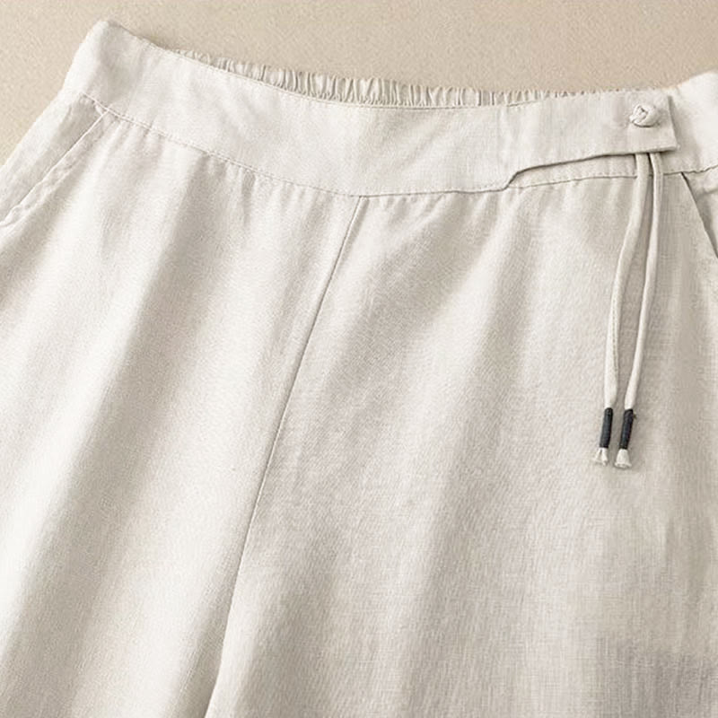 Buddha Stones Casual Solid Color One Button Women's Capri Wide Leg Pants With Pockets - image 15