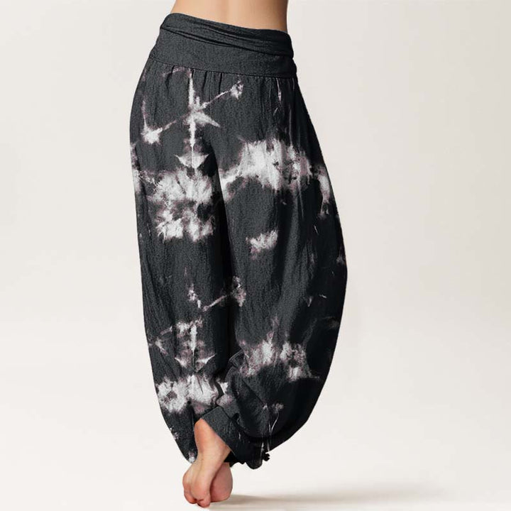 Buddha Stones Pure Cotton White Lines Spots Tie-Dye Pattern Women's Elastic Waist Harem Pants - image 2