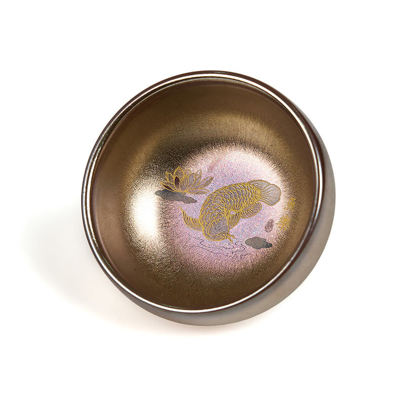 Buddha Stones Handmade Chinese Jianzhan Koi Fish Lotus Leaf Ceramic Teacup Kung Fu Tea Cup 150ml - image 7