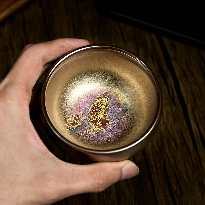 Buddha Stones Handmade Chinese Jianzhan Koi Fish Lotus Leaf Ceramic Teacup Kung Fu Tea Cup 150ml - image 3