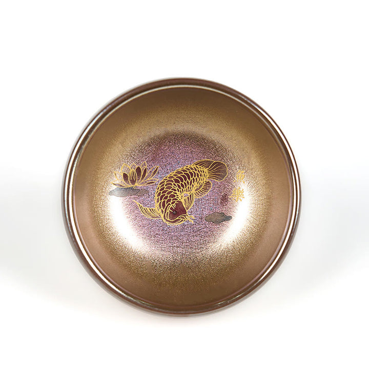 Buddha Stones Handmade Chinese Jianzhan Koi Fish Lotus Leaf Ceramic Teacup Kung Fu Tea Cup 150ml - image 6