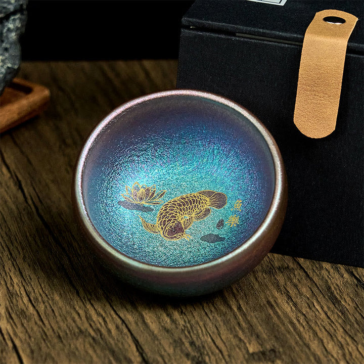 Buddha Stones Handmade Chinese Jianzhan Koi Fish Lotus Leaf Ceramic Teacup Kung Fu Tea Cup 150ml - image 12