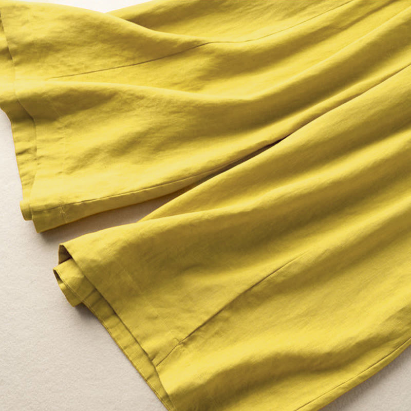Buddha Stones Plain Color 7-8 Length Capri Cropped Pants Cotton Linen Women's Wide Leg Pants With Pockets - image 3