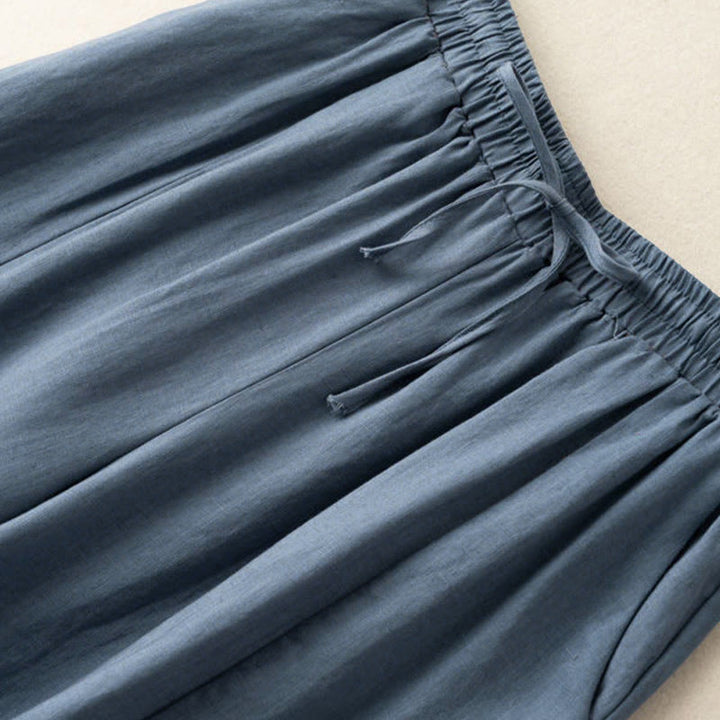 Buddha Stones Plain Color 7-8 Length Capri Cropped Pants Cotton Linen Women's Wide Leg Pants With Pockets - image 30