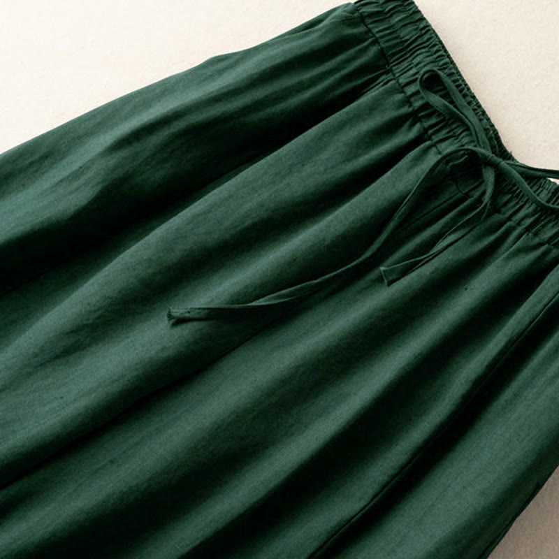 Buddha Stones Plain Color 7-8 Length Capri Cropped Pants Cotton Linen Women's Wide Leg Pants With Pockets - image 20